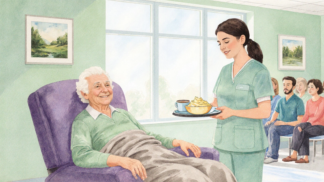 Hospice room showing gentle care and comfort for a patient.