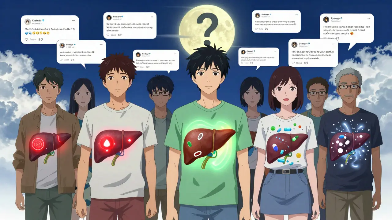 People with translucent livers showing different enzyme responses to milk thistle.