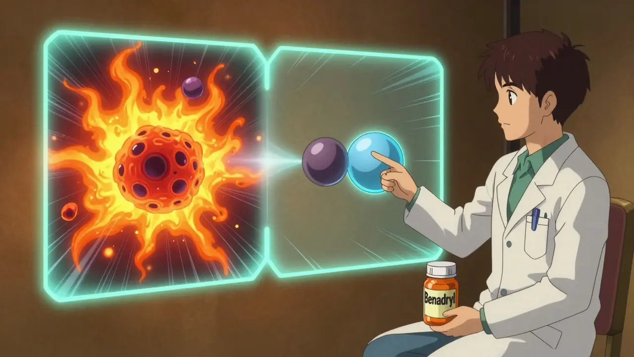 Doctor explaining chemical differences between morphine and fentanyl using glowing split-screen visuals.