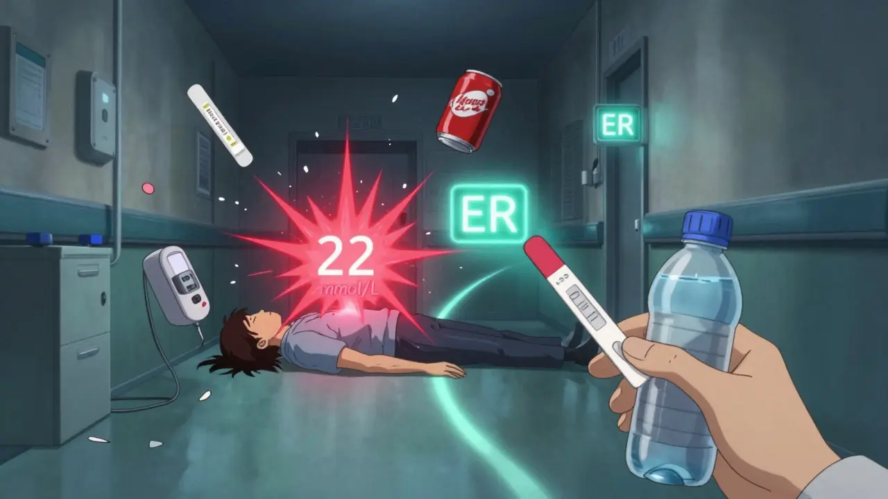 A medical emergency with exploding ketone levels and shattered mistakes, while fresh supplies offer a path to safety.