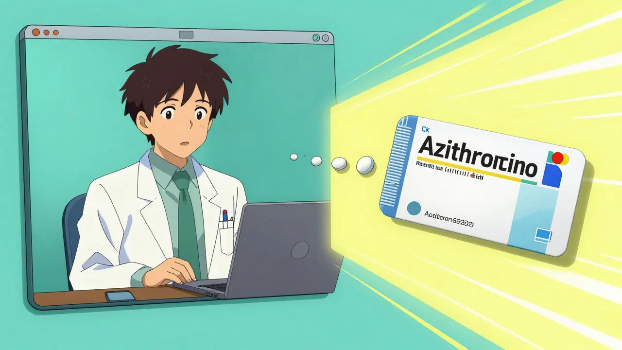 A telehealth doctor and a digital prescription for antibiotics