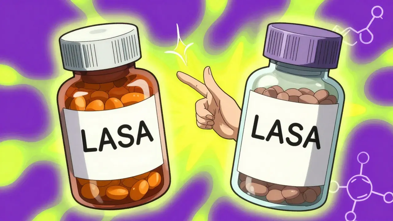 Surreal anime depiction of two similar-looking medication bottles blending together.