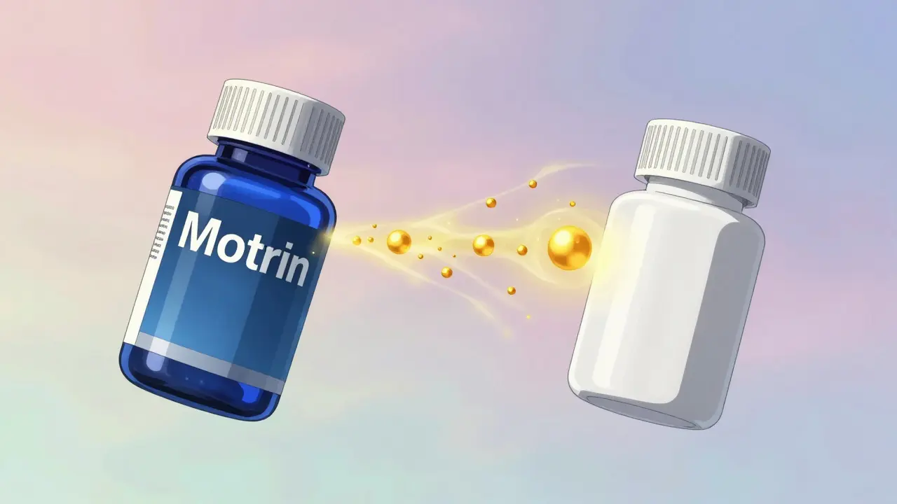 Generic and brand pills merging into identical healing energy
