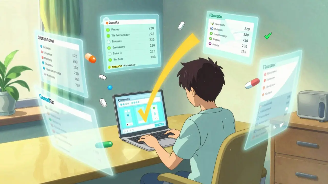 Abstract anime scene of falling prices and digital interfaces for online medicine shopping