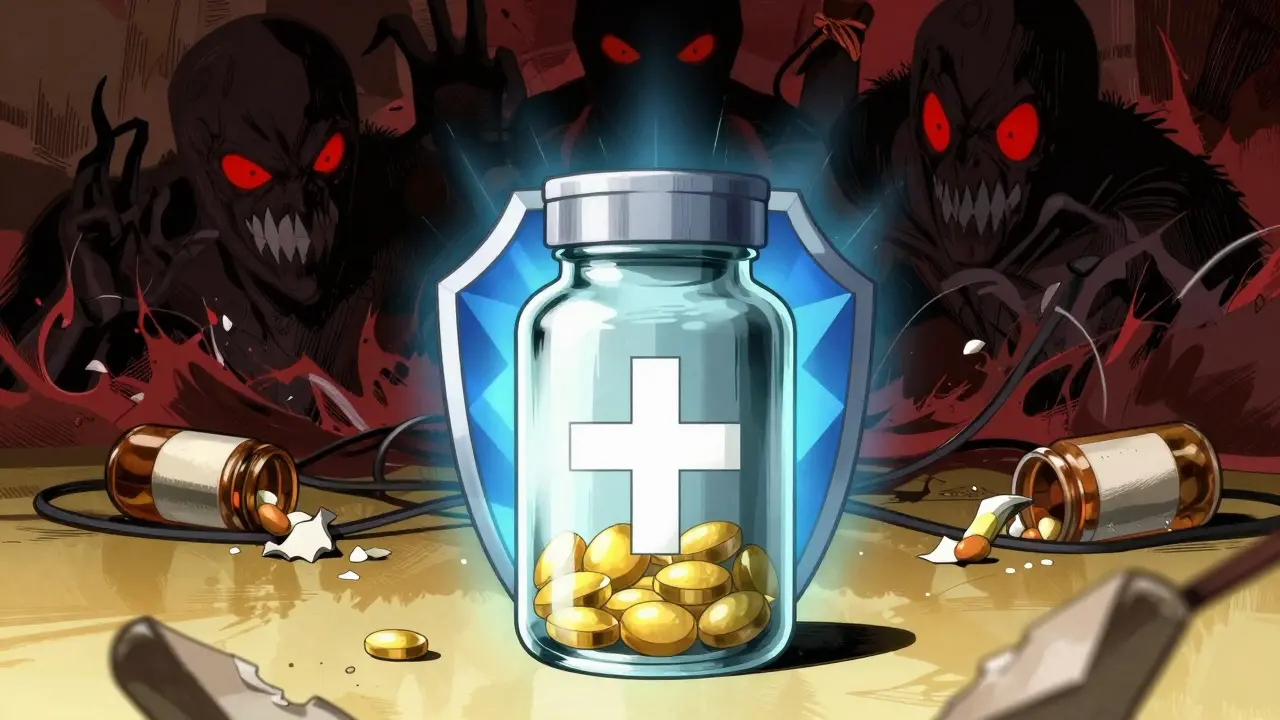 Safe vs unsafe online pharmacy metaphor in Masaaki Yuasa style