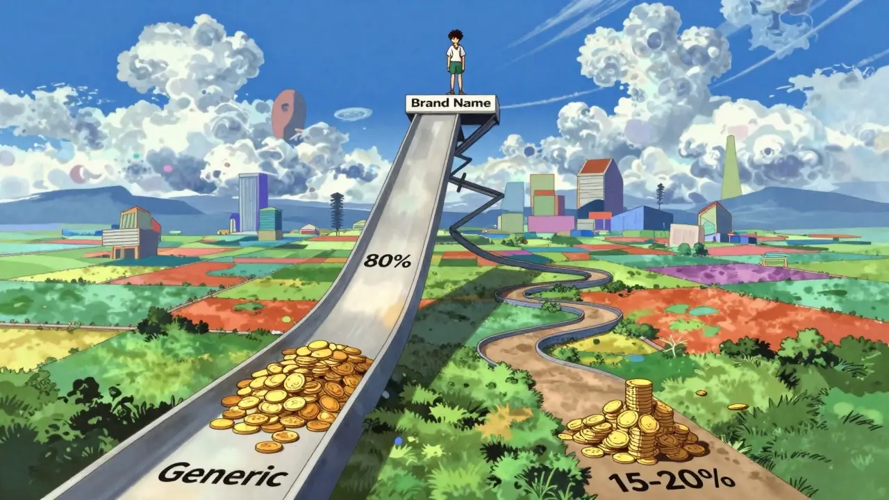 Surreal anime depiction of cost differences between generics and biosimilars