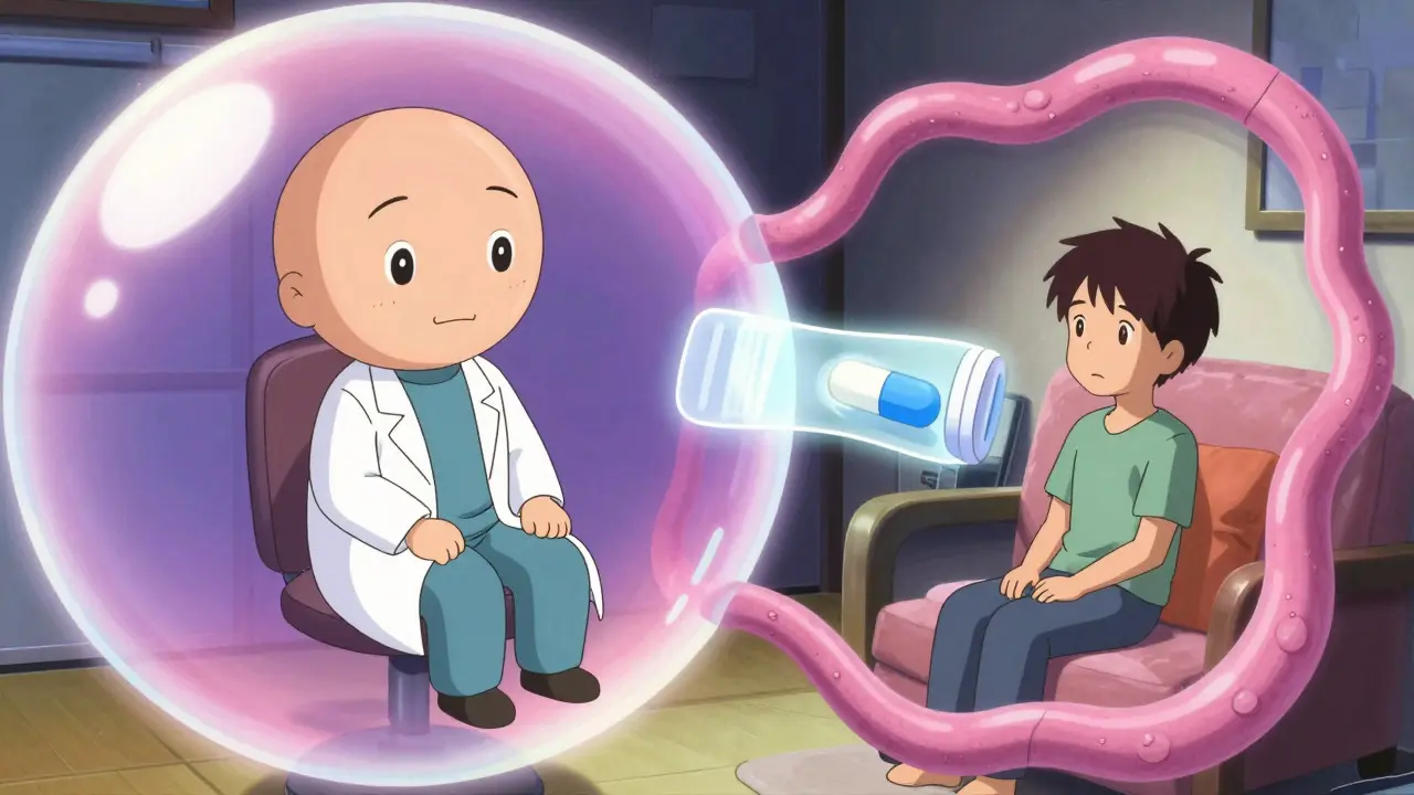 Telemedicine doctor and patient connected digitally in anime art