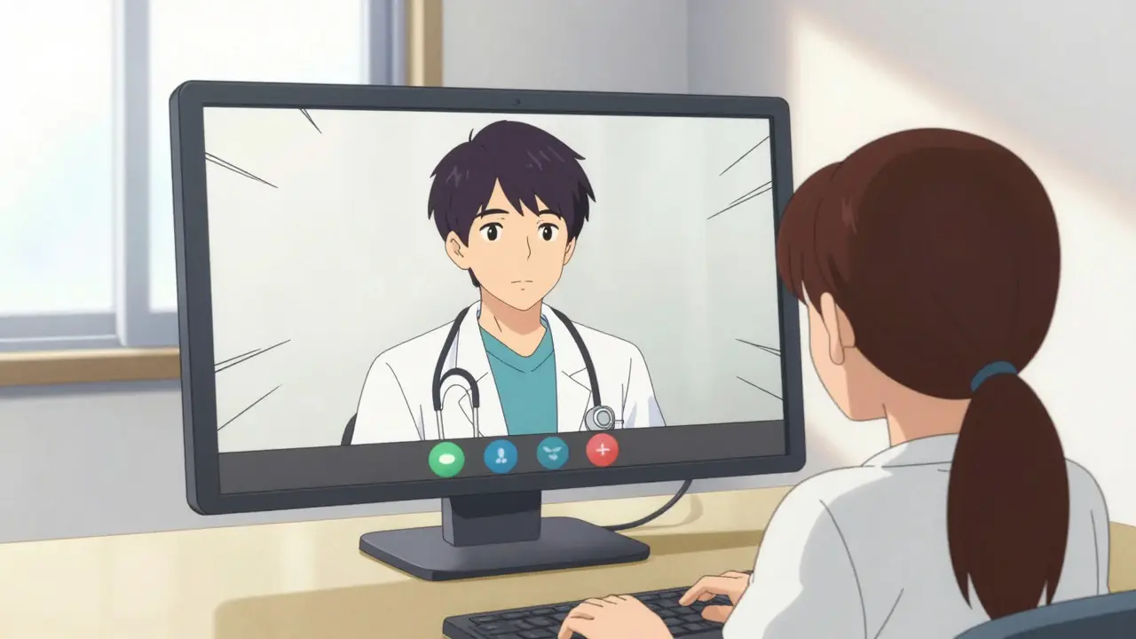 Virtual doctor-patient video call depicted in vibrant manga art